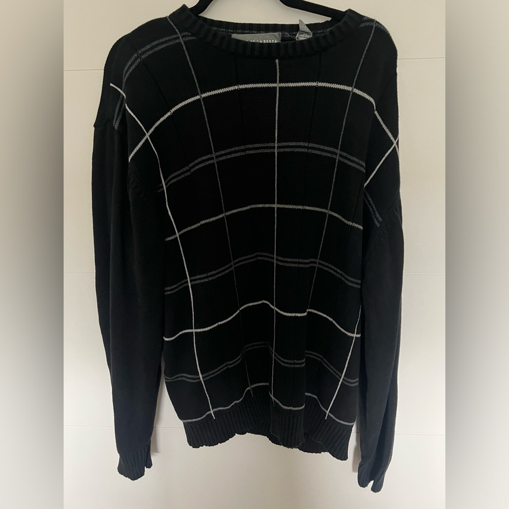 oscar de la renta knit plaid long sleeve sweater
